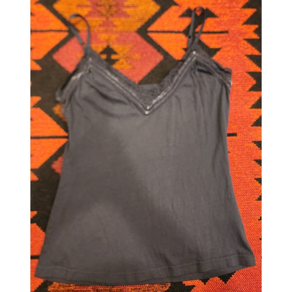L.O.G.G. By H&M Womens Dark Grey Lace-Trim Cotton Camisole Tank Top Size L
